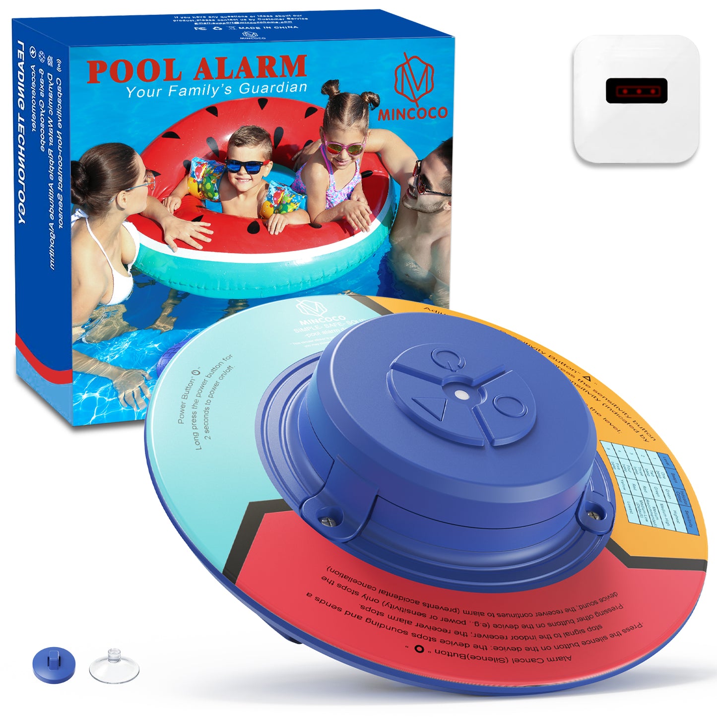 MINCOCO Pool Alarm for Inground & Above Ground Pools, Floating Pool Safety Alarm for Kids and Pets, No WiFi Needed, Smart Dynamic Wave Algorithm with 5 Sensitivity Levels – Simple, Efficient & Reliable (Blue)