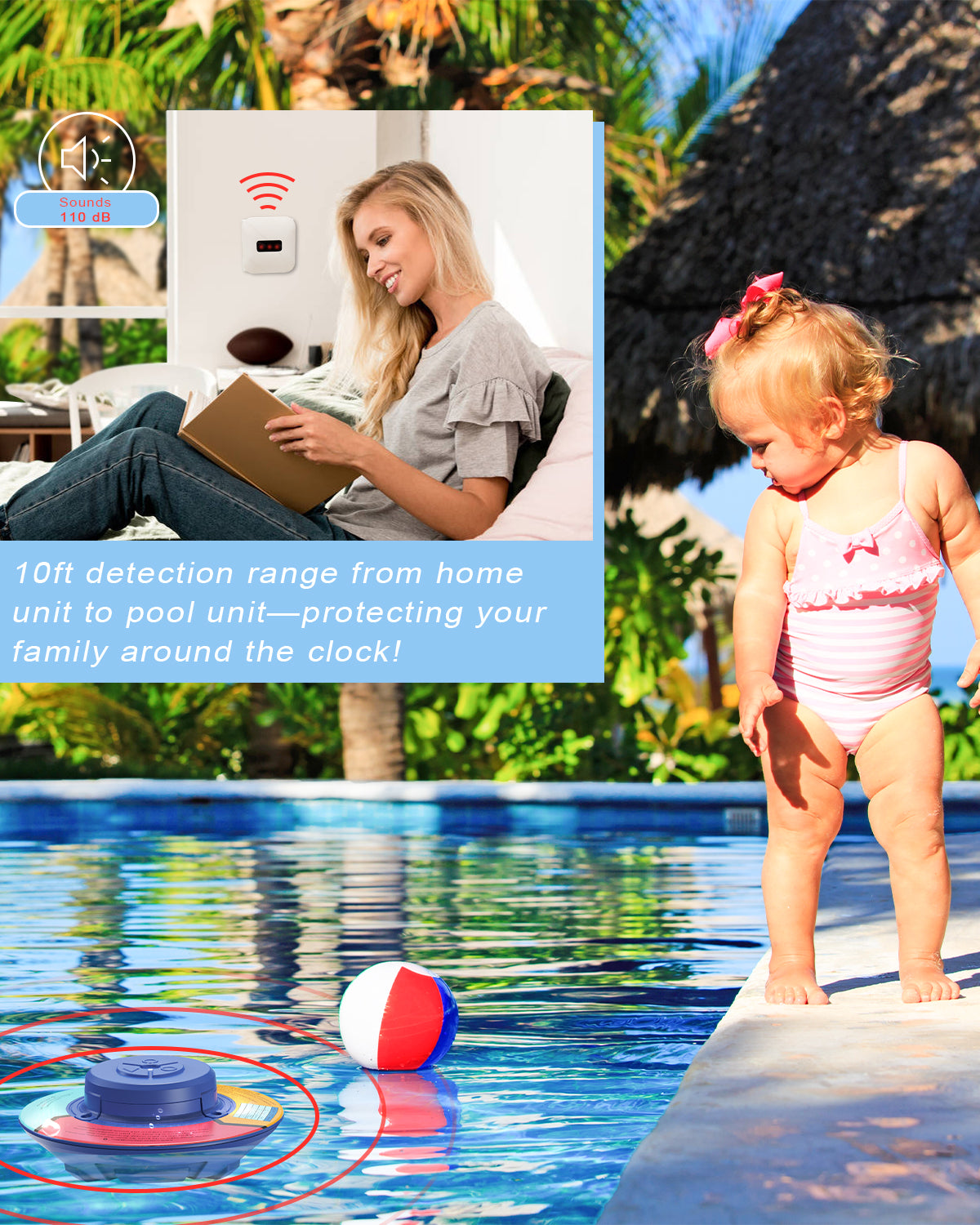 MINCOCO Pool Alarm for Inground & Above Ground Pools, Floating Pool Safety Alarm for Kids and Pets, No WiFi Needed, Smart Dynamic Wave Algorithm with 5 Sensitivity Levels – Simple, Efficient & Reliable (Blue)