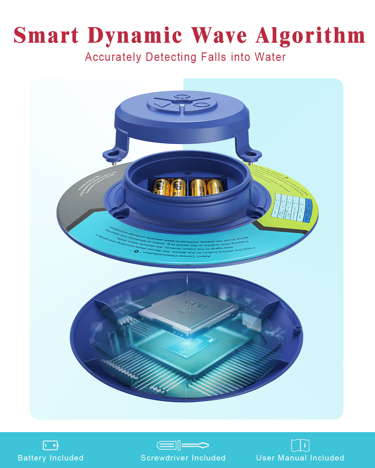 MINCOCO Floating Pool Alarm for InGround & AboveGround Pools – 110dB Ultra Loud, Adjustable Sensitivity, Covers up to 20×40ft – No WiFi Required, Simple & Reliable – Pool Safety for Children & Pets (Sea-Blue)