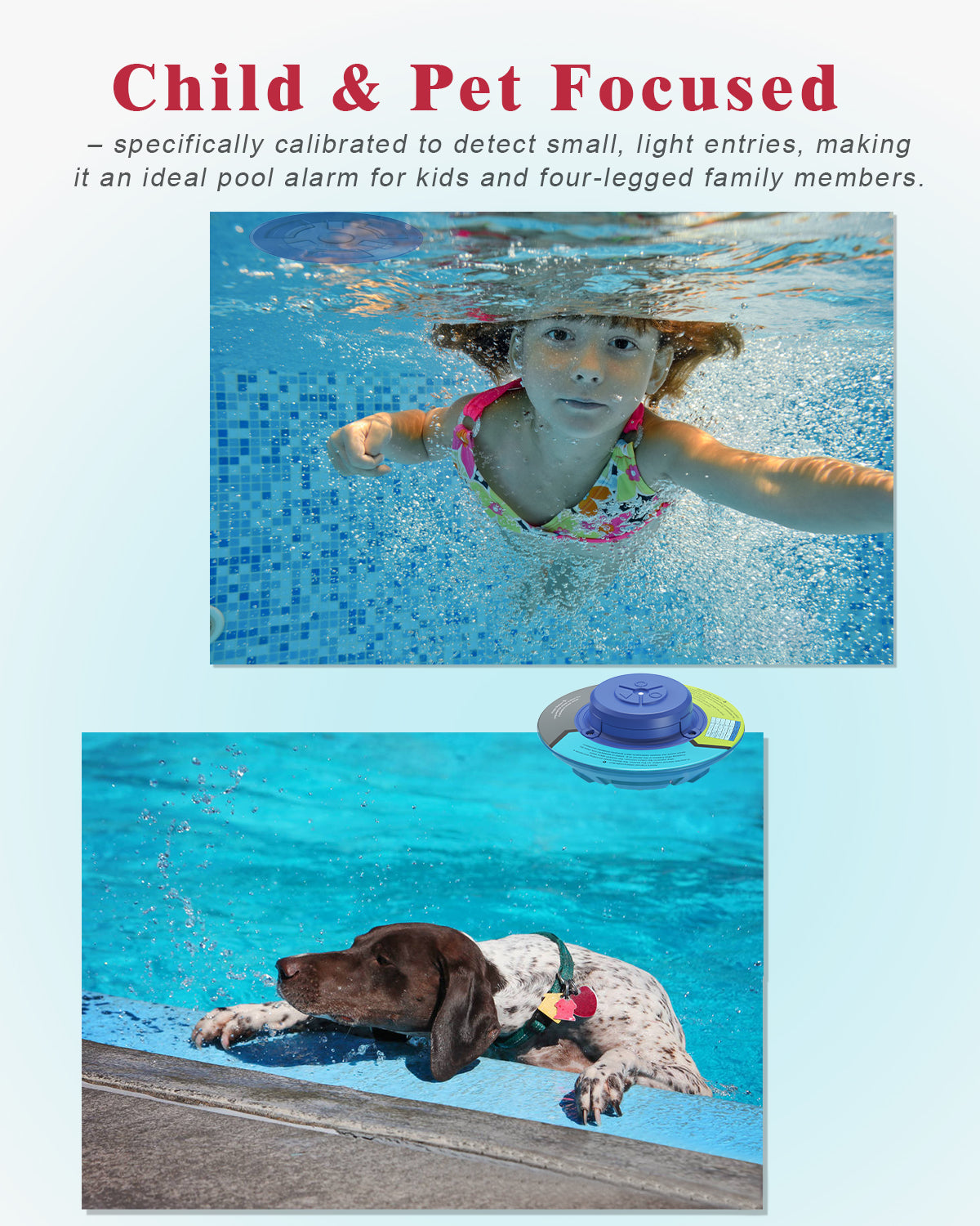 MINCOCO Floating Pool Alarm for InGround & AboveGround Pools – 110dB Ultra Loud, Adjustable Sensitivity, Covers up to 20×40ft – No WiFi Required, Simple & Reliable – Pool Safety for Children & Pets (Sea-Blue)