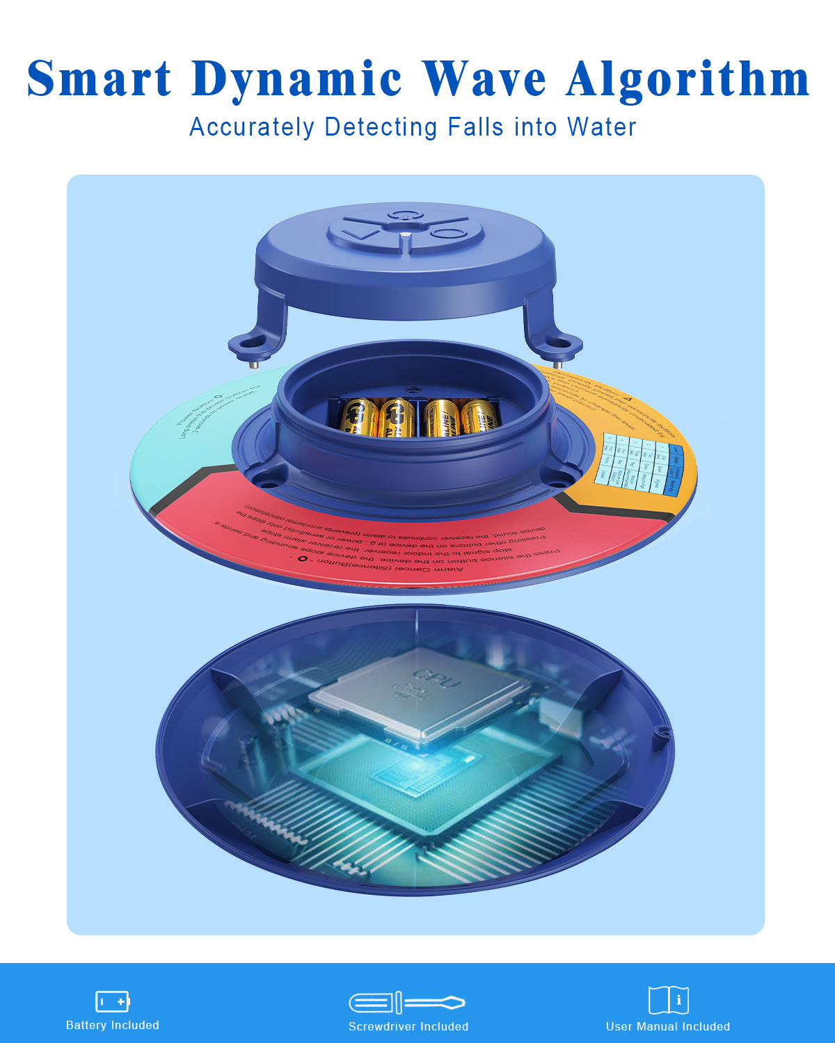 MINCOCO Pool Alarm for Inground & Above Ground Pools, Floating Pool Safety Alarm for Kids and Pets, No WiFi Needed, Smart Dynamic Wave Algorithm with 5 Sensitivity Levels – Simple, Efficient & Reliable (Blue)